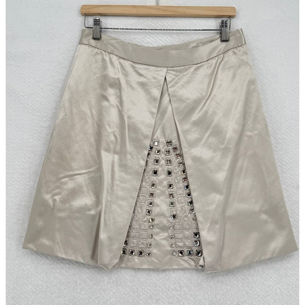 Biya Johnny Was Ivory Satin Embroidered Rhinestone Layered Mini Skirt Sz S